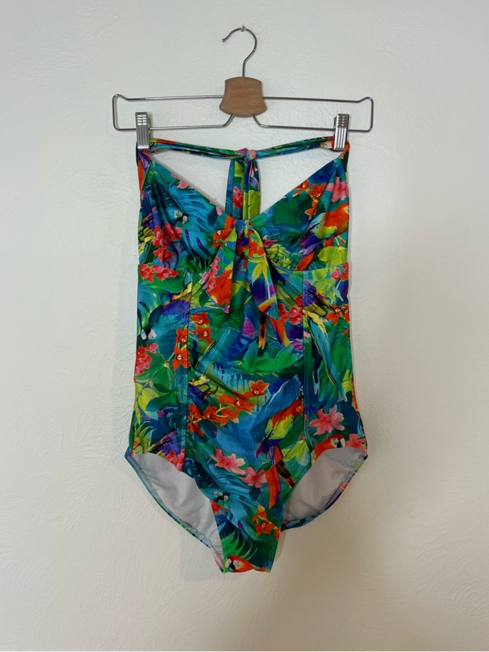 Seafolly One Piece Swimsuit Tropical Floral Multicolor Halter Tie Back Size 14